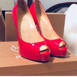 Christian louboutin red patent peep toe